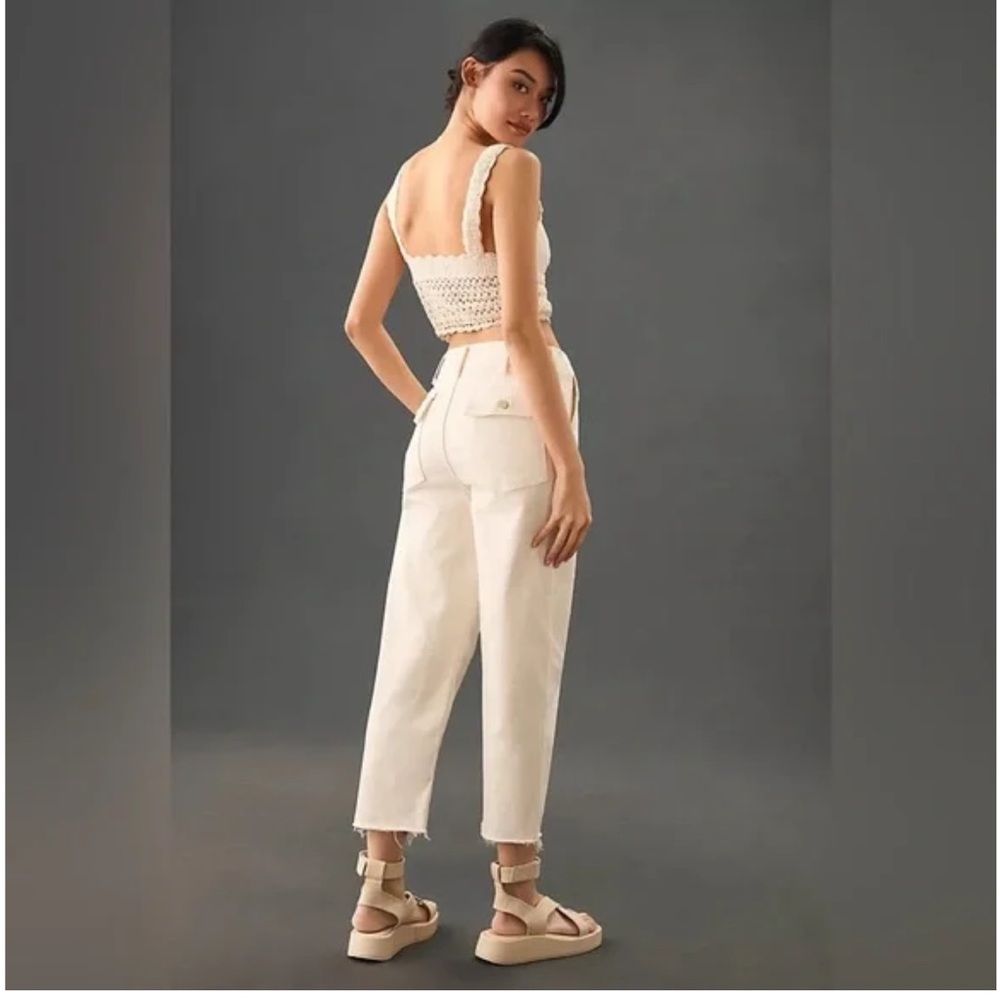 Mother Patch Pocket Private Ankle Fray Jeans In Cream Puffs - Picture 2 of 15
